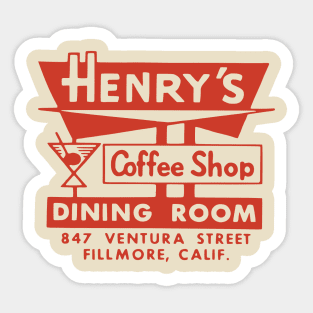 Vintage Diner Matchbook Henry's Coffee Shop Fillmore California Sticker